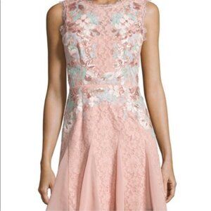 BCBGMaxAzria Blush and Mint Lace Prom Dress